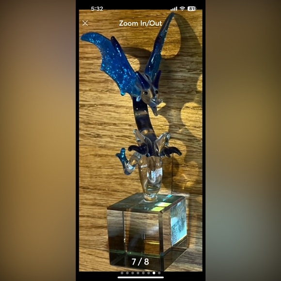 Glass Dragon Figurine with glitter on a cube - Picture 2 of 7